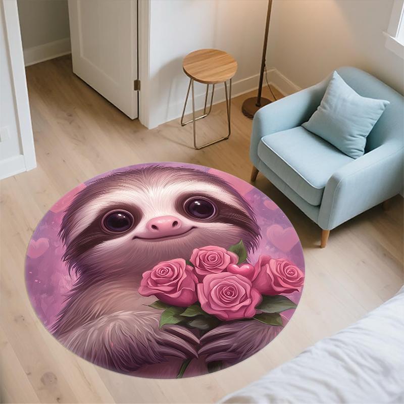 Pink Sloth Pattern Round rug,Carpet Rug for Living Room Bedroom Playroom ,Non-slip Floor Mat,Holiday Gifts and Birthday Gifts.