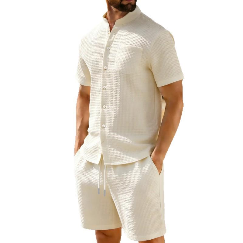 Men's Trendy Waffle Lapel Two-Piece Summer Set
