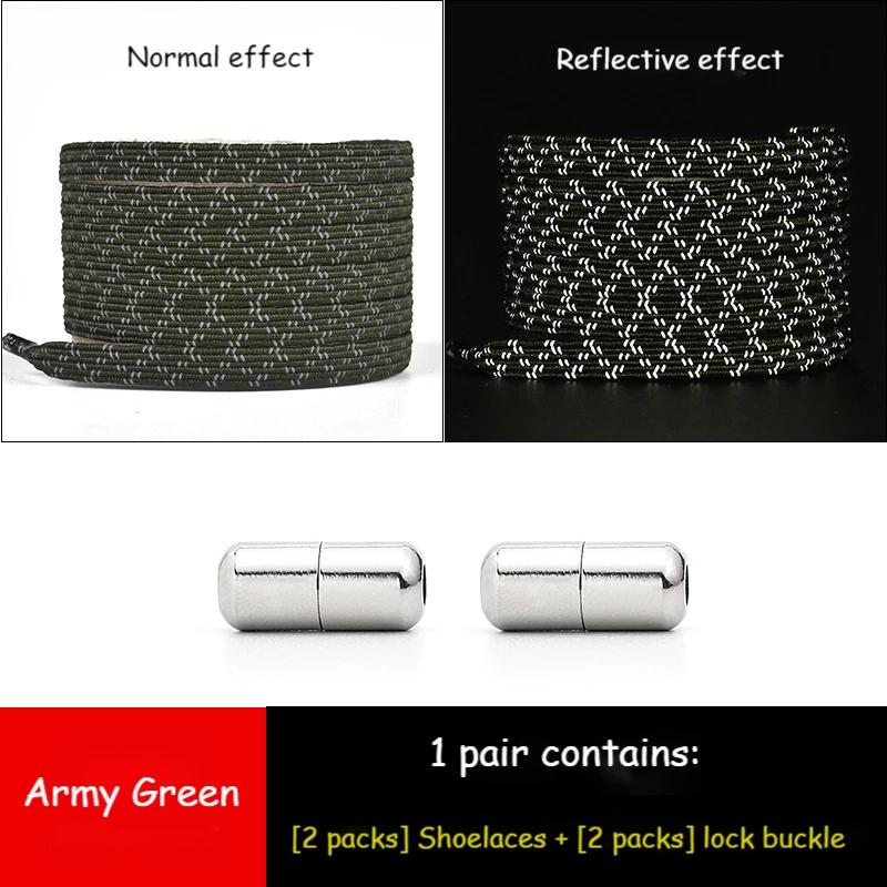 1Pair Reflective Elastic Shoelaces Without Ties for Sneakers No Tie Shoe Laces Kids Adult Quick Flat Shoe Lace Rubber Shoestring