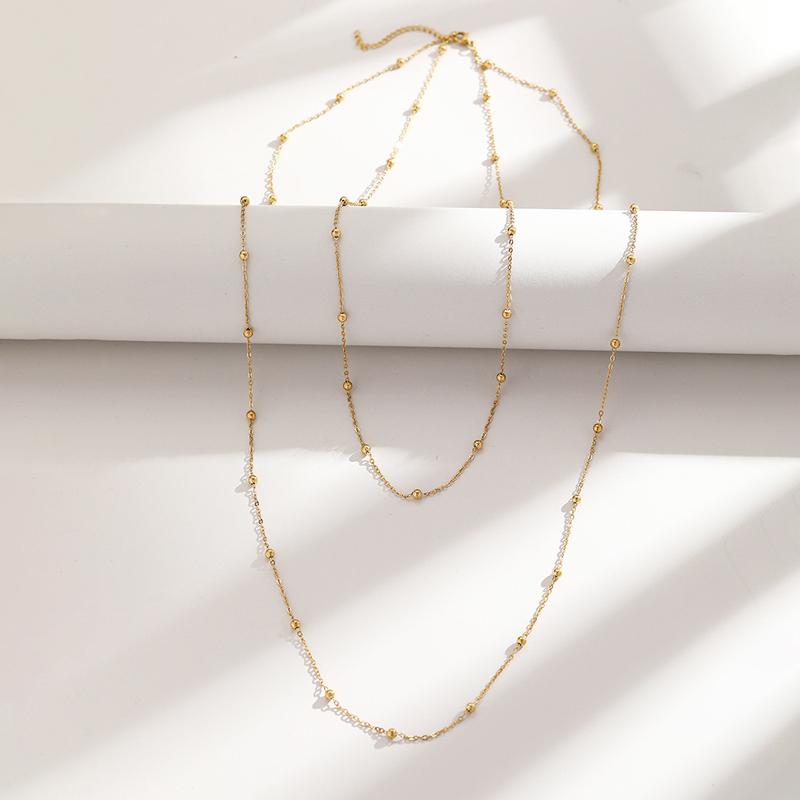 Korean Stainless Steel Y-Shaped Long Tassel Pendant Necklace for Women Simple Metal Ball Adjustable Sweater Chain Jewelry Gift