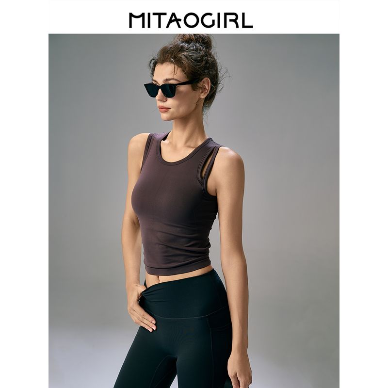 Mitaogirl Kendall Sports Vest Women Quick-Drying Slim Fit Cycling Yoga Clothes Sleeveless With Chest Pad Fitness Top