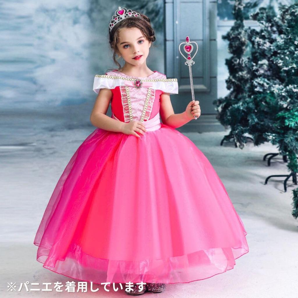 Prinzessin Kinder 120cm [MANAMANA] Kinderkleid, Kleid, Tiara, Stab, Handschuhe, 4-teiliges Kostüm, Rosa, Mädchen, 120,