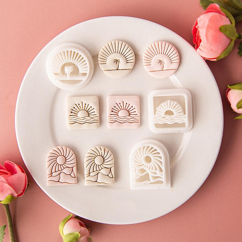 Coconut Tree Sun Polymer Clay Cutter Summer Holiday Sunset Sunrise Landscape Arc Clay Cutter for Earrings Jewellery