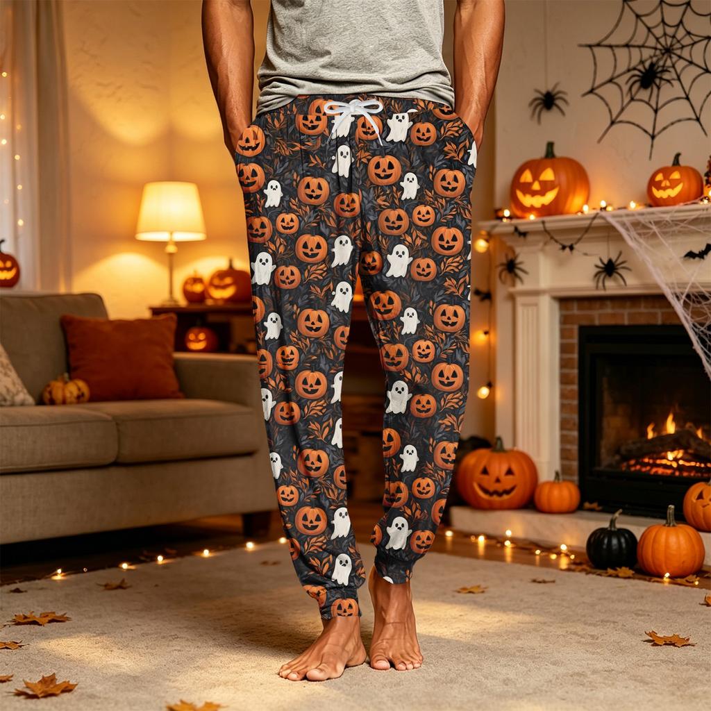 Herren Jogginghose mit Kordelzug und Taschen – Lässige Nachtwäsche Halloween-Print