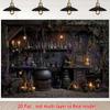 2D Gothic Hexe Zimmer Wandteppich, Vintage Trankregale & Kerzen Wandhintergrund