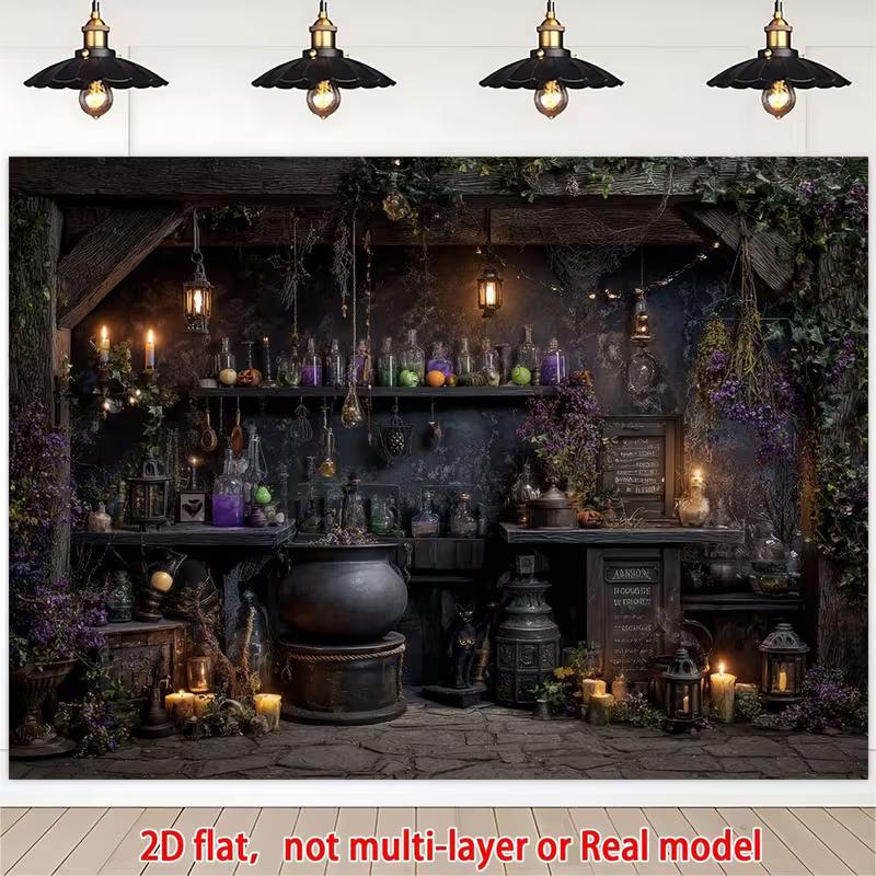 

2D Gothic Witch Room Tapestry, Vintage Potion Shelves & Candles Wall Backdrop 47.2x31.5inch/120*80cm