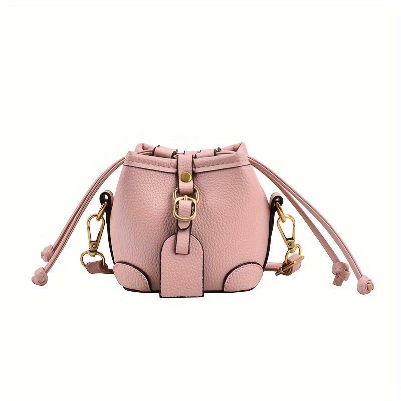 Trendy Color Block Mini Bucket Bag For Girls Cute PU Leather Crossbody Bag Lightweight Drawstring Shoulder Bag For School Parties