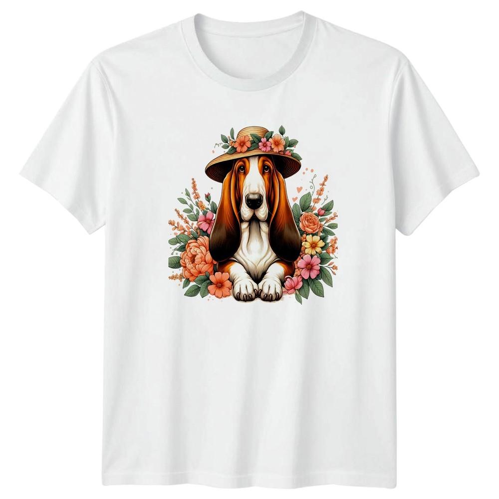 Basset Hound Dog Wearing Floral Sun Unisexs TShirt Basset Hound Dog Lovers S