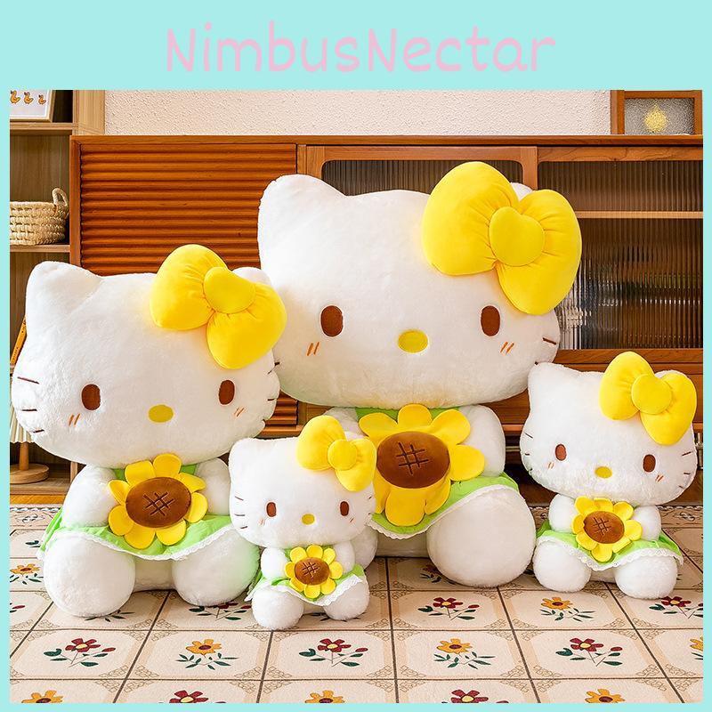 Adorable Cartoon Sunflower Kt Cat Plush Toy Soft Cuddly Pillow Gift For Birthdays
