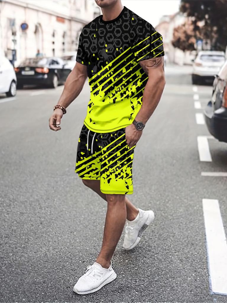 Hawaiian Style 3D Printed Men's T-shirt And Shorts Set Summer Everyday Men's Short Sleeves Outdoor Beach Men's Casual Shorts