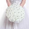 White Bridal Wedding Bouquet Artificial Rose Bouquet with Crystal Pearl for Wedding Engagement Home Decor
