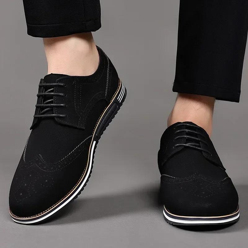 Fashion Spring New Men Faux Suede Lace Up Oxford Shoe Men Fashion Carved Brogues Shoes Autumn Breathable Comfortable Casual Dress Shoes