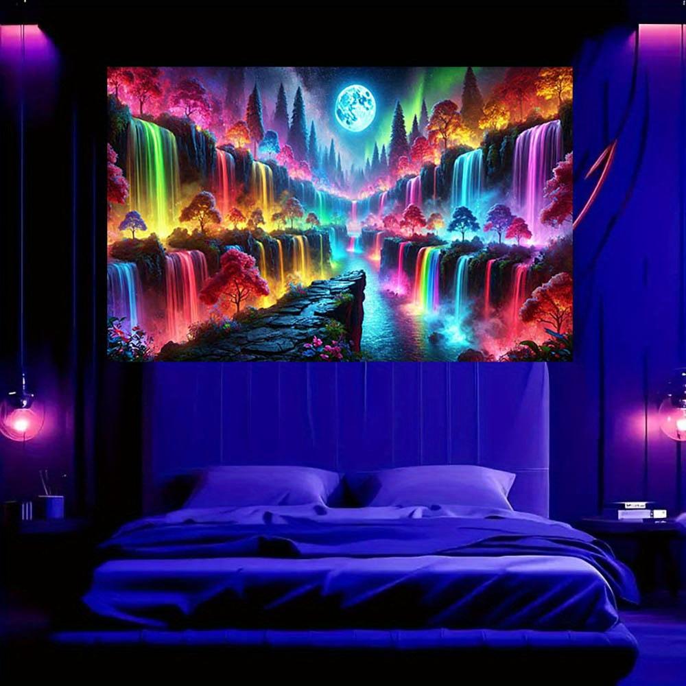 Enchanted Forest Tapestry With Rainbow Waterfalls For A Magical And Colorful Home Decor