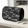 1pc Large Capacity Thickened Oxford Pencil Case Suitable for School & Office, Flip-Top Brushed Ha Ha Ha Black Pouch with Double-Layer Zipper, Multifun