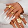 6/14/20 Pcs Imitation Pearl Flower Zircon Rings Set for Women Vintage Elegant Irregular Gold Color Open Ring Party Jewelry Gifts