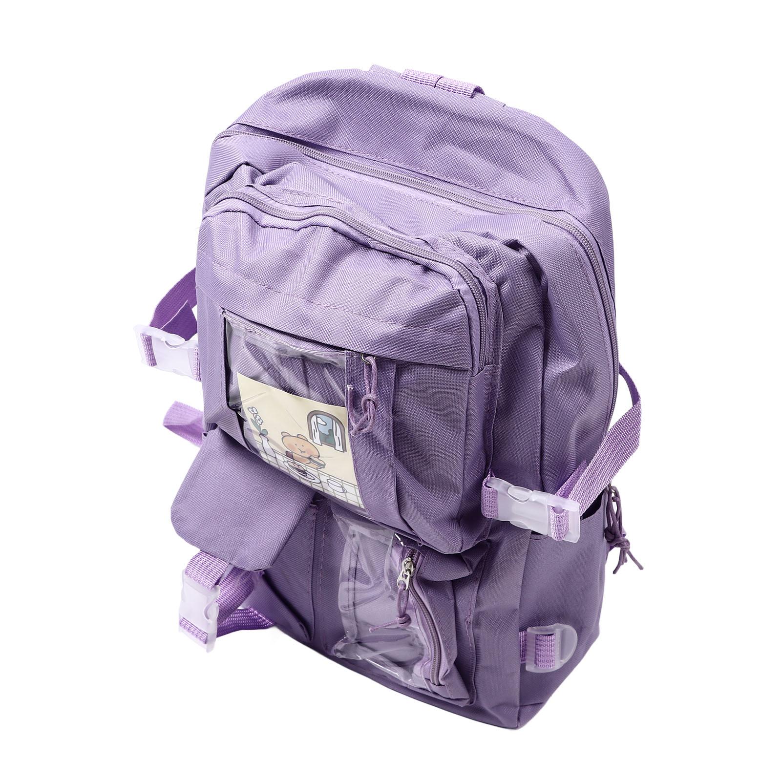 

Kawaii Backpack School Cute Aesthetic with Plush Pendant Compartment for Student Purple Square