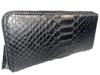 GUODI Genuine Python Leather Matte Finish Long Wallet with Zip-Around Design and Card Case, TK-AB20LW3 (Black), Unisex, Snakeskin Leather WalletPurse
