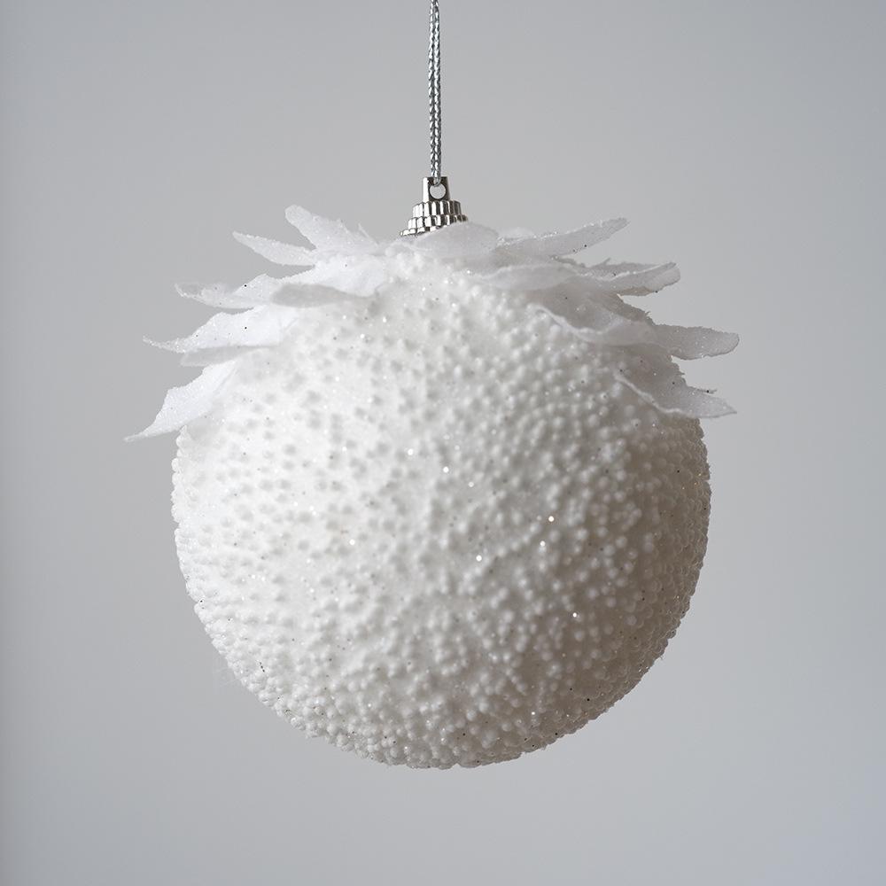 White Petal Christmas Ball Ornament with Sticky Powder Foam Decor for Festive Tree and Atmosphere.