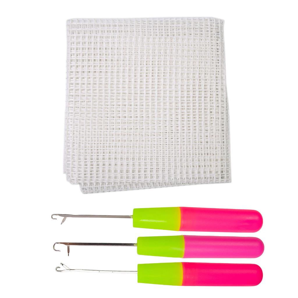 3Pcs Latching Hook Crochet Needle with Mesh Canvas for Rug Carpet Making and Art Craft Crochet Hook with Latching Hook
