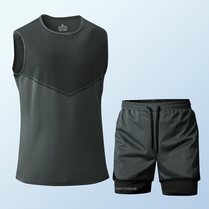 Sommer Lässiger Sportanzug Herren Kurzarm Leicht Schnelltrocknend Eis Seide Zweiteiliges Set XL dunkelgraue