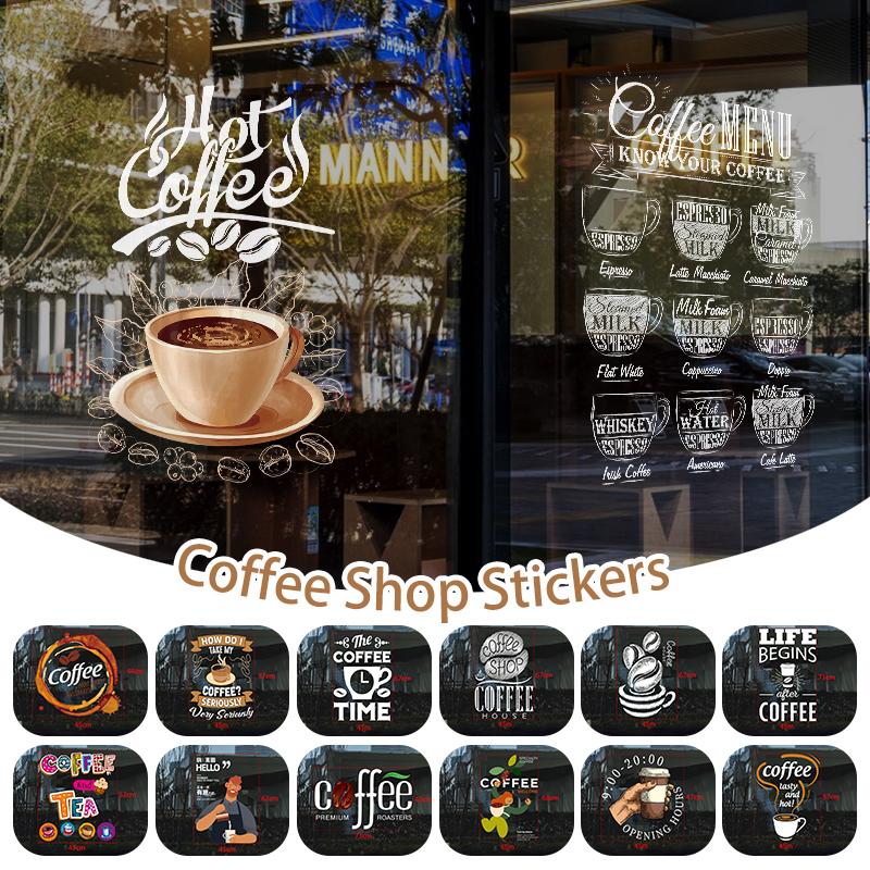 Coffee Shop Wall Sticker Cafes Ice Cream Bread Cake Wall Art Decals DIY Restaurant Milk Tea Shop Decor Sign Window Glass Film