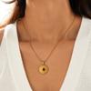 Gold Plated Stainless Steel Textured Disc Tiger Eye Pendant Necklace for Women