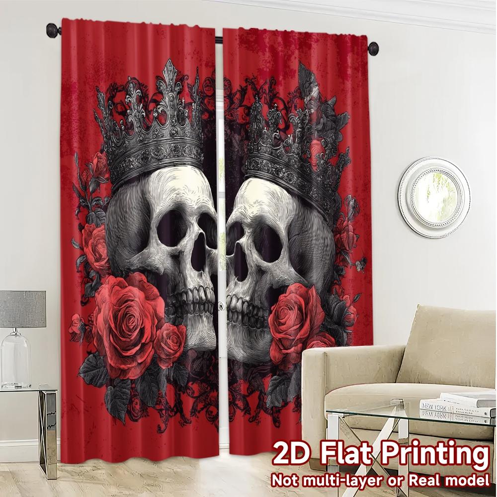 Set Of 2 Modern Flat Printing Curtains Without Rod Royal Roses Minimalist Polyester Gifts Use Curtain