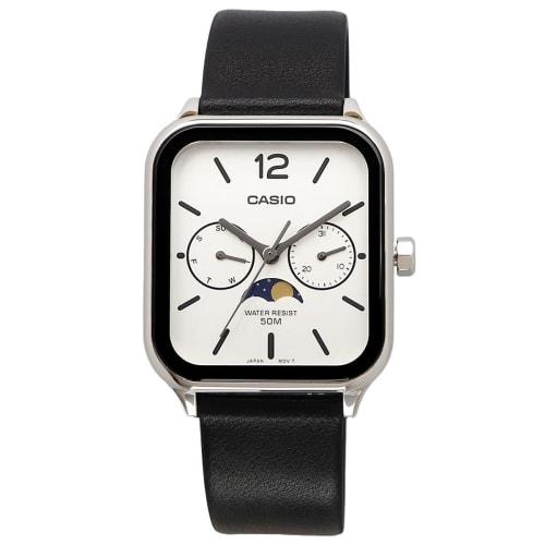 Casio CASIO Standard Moon Phase Analog Men's Watch MTP-M305L-7AV Black Leather Band Silver Overseas Model