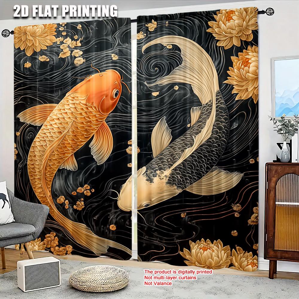 2pc    Window Drapes koi Versatile Polyester  Without Electricity Festive Backdrops Suitable for Party Decor