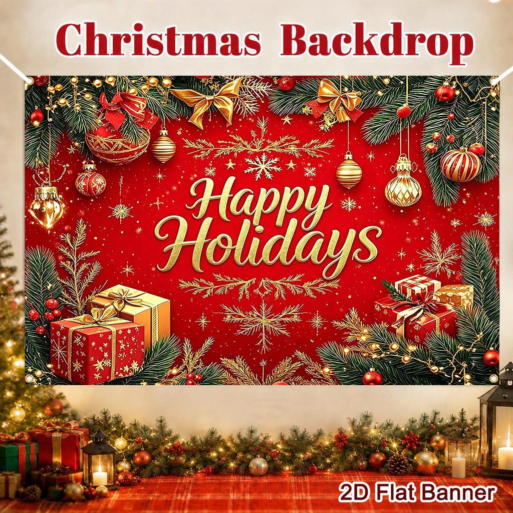 Christmas Happy Holidays Background 150*100cm Polyester Backdrop for Home & Outdoor Holiday Decor Festive Supplies Xmas