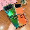 For Samsung Z Flip 4 3 Zflip4 Case Colorful Laser Glitter Ring Bracket Leather Folding Shockproof Silione Back Cover Accessories