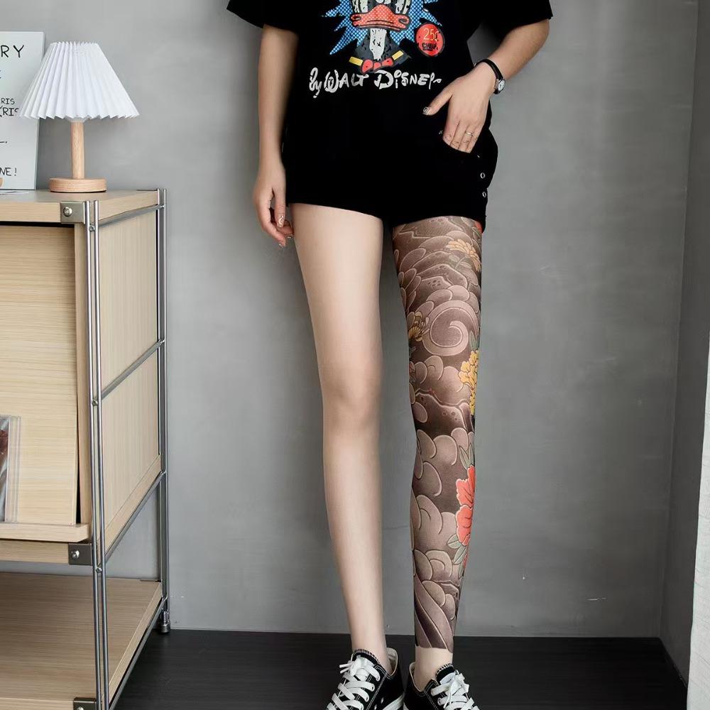 Fake Tattoo Women's Tights Stockings Sexy Printed Leggings Nylon Socks New Peony Pantyhose  Women