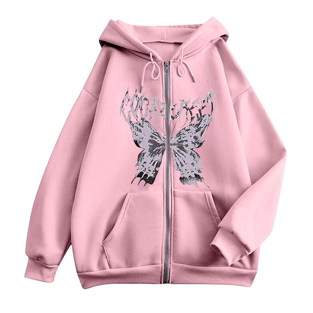 Women's Zip Up Hoodie Loose Fit Casual Printed Sweatshirt