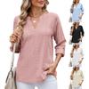 Damen T-Shirts - Frühling Sommer Damen Freizeit T-Shirt Einfarbige V-Ausschnitt Knopfleiste Dreiviertelärmel Damen Oberteil für den Alltag
