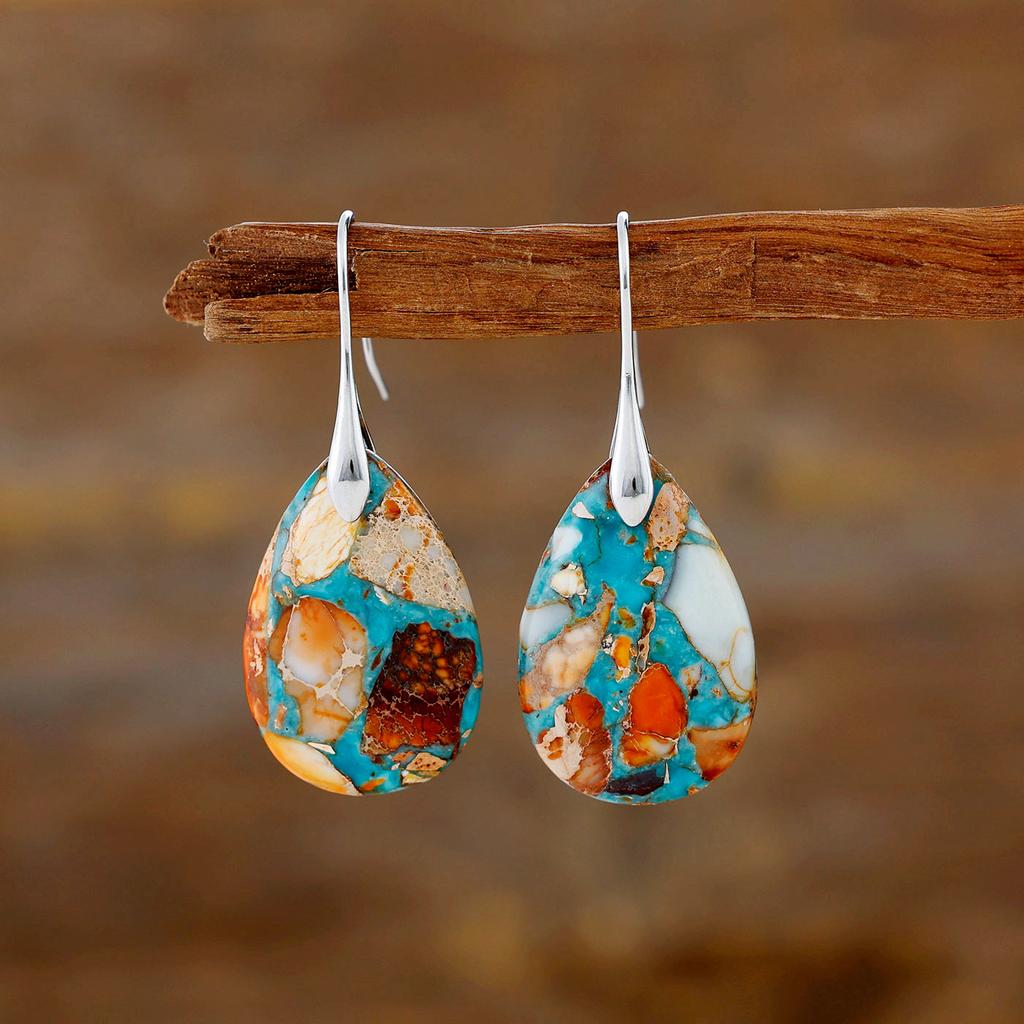 Bohemian New Vacation Style Half Jewel Water Drop Pendant Earrings European and American Popular Accessories