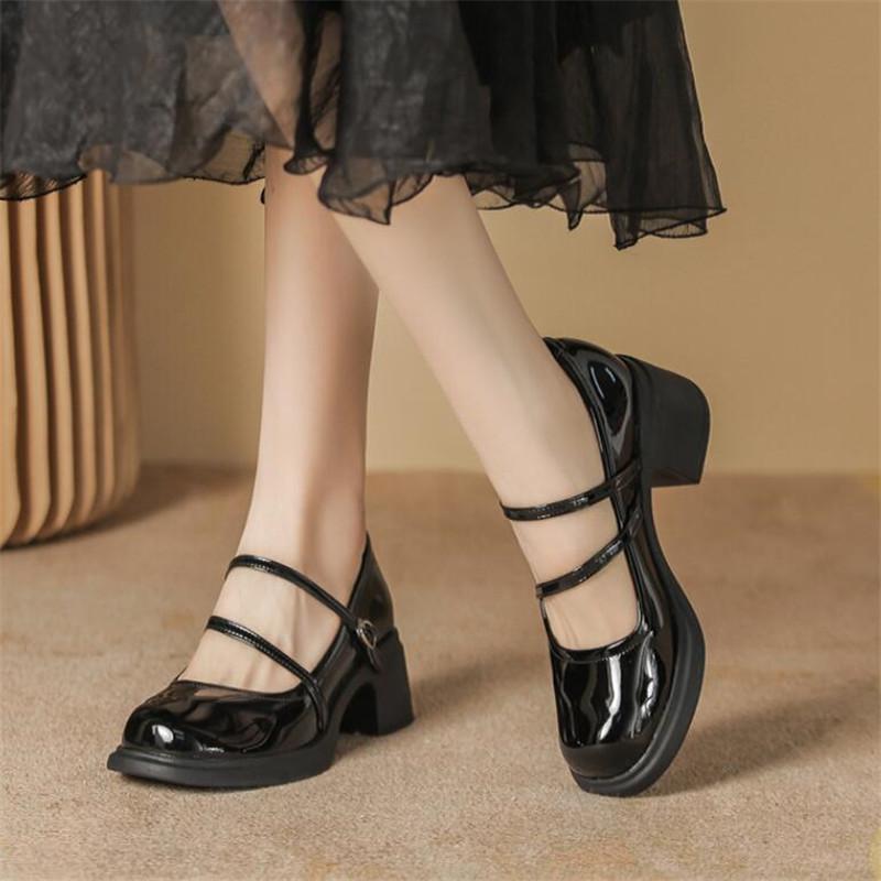 Mode Élégant Escarpins à Talons Hauts pour Femmes Mary Janes Chaussures Classiques Escarpins de Soirée Noir Blanc à Talons Épais Chaussures de Mariage Bureau pour Femmes