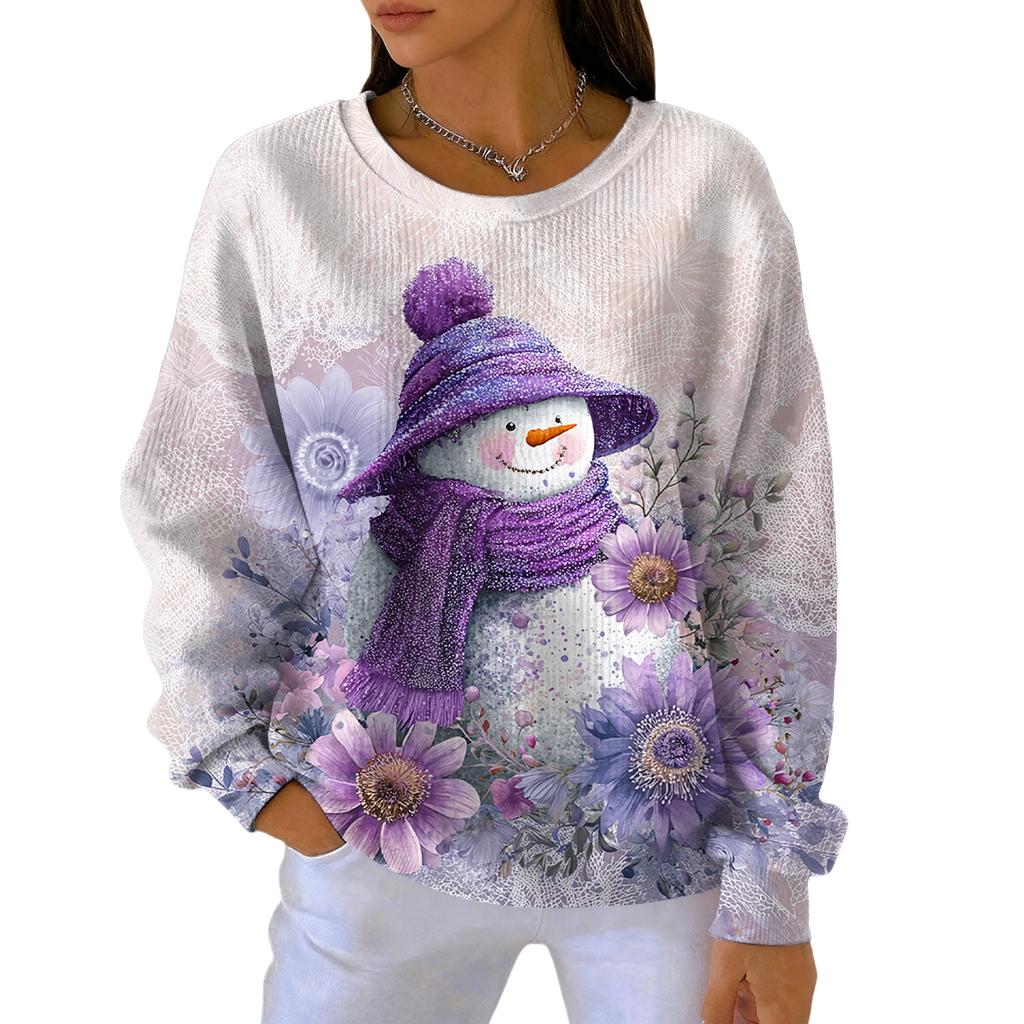 Dámská módní ležérní mikina s gradientním vánočním potiskem, sportovní top s dlouhým rukávem