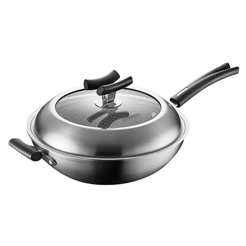 SUPOR 32CM Crystal Shield Stainless Steel Honeycomb Wok