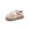 Spring-summer New Style Girls' Breathable Woven Mesh Shoes, Little Girls' Pearl Bow Shoes, Leather Hollow-out Sandals