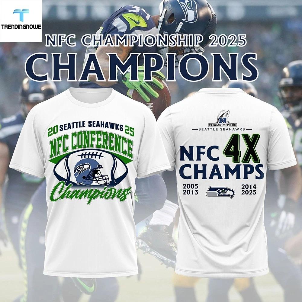 Seattle Seahawk 2025 NFC Champions 4X Conference Champs Super 1Bowl Lx Shirt 3XL