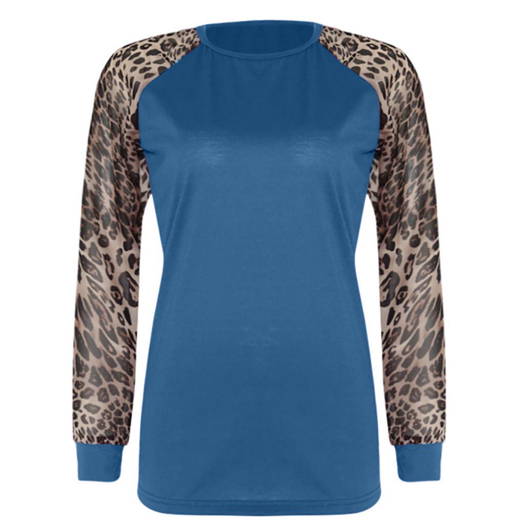 Womens Leopard Blouse Long Sleeve Fashion Ladies T-Shirt Oversize Tops