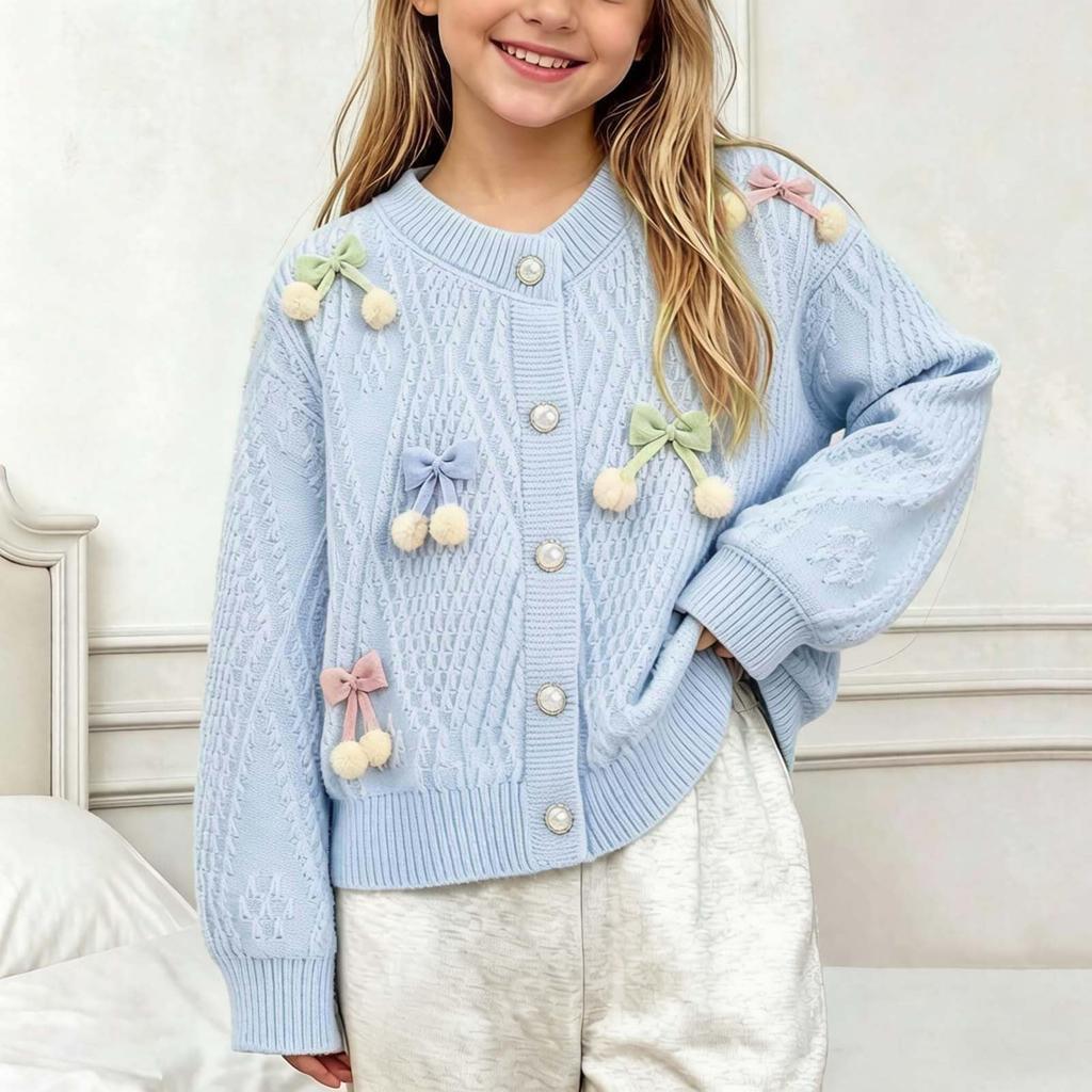 Stylisches gestricktes Oberteil für Mädchen mit 3D, niedliche Bonbonfarbe Bluse für lässige Alltagskleidung