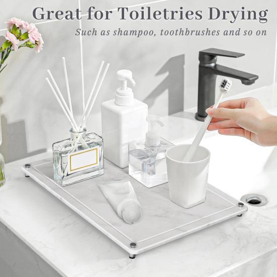 Toiletries Storage Holder Quick-Drying Counter Mat with Non-Slip Stainless Steel Legs for Home Bathroom
