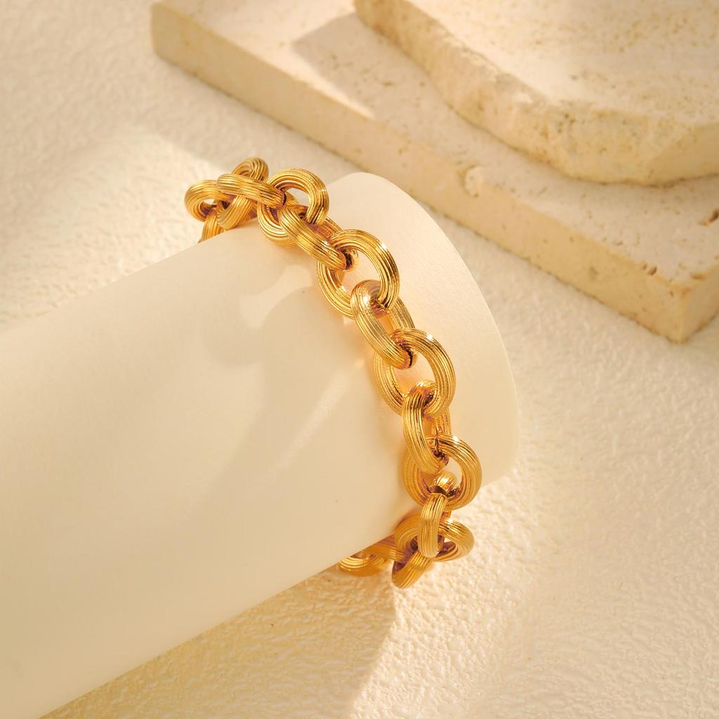 Gold Color Stainless Steel Chunky Chain Bracelet For Women, Thick Twist Texture Charm Bracelet, Simple Luxury Jewelry Gift