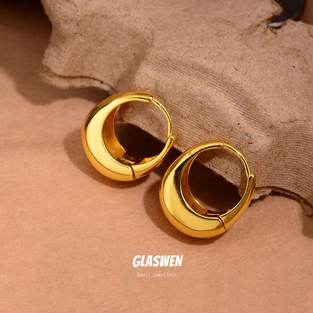 Exaggerated Bag Earrings Women S Light Luxury Simple Plain Circle Oval Ear Buckle Niche High-End Earrings