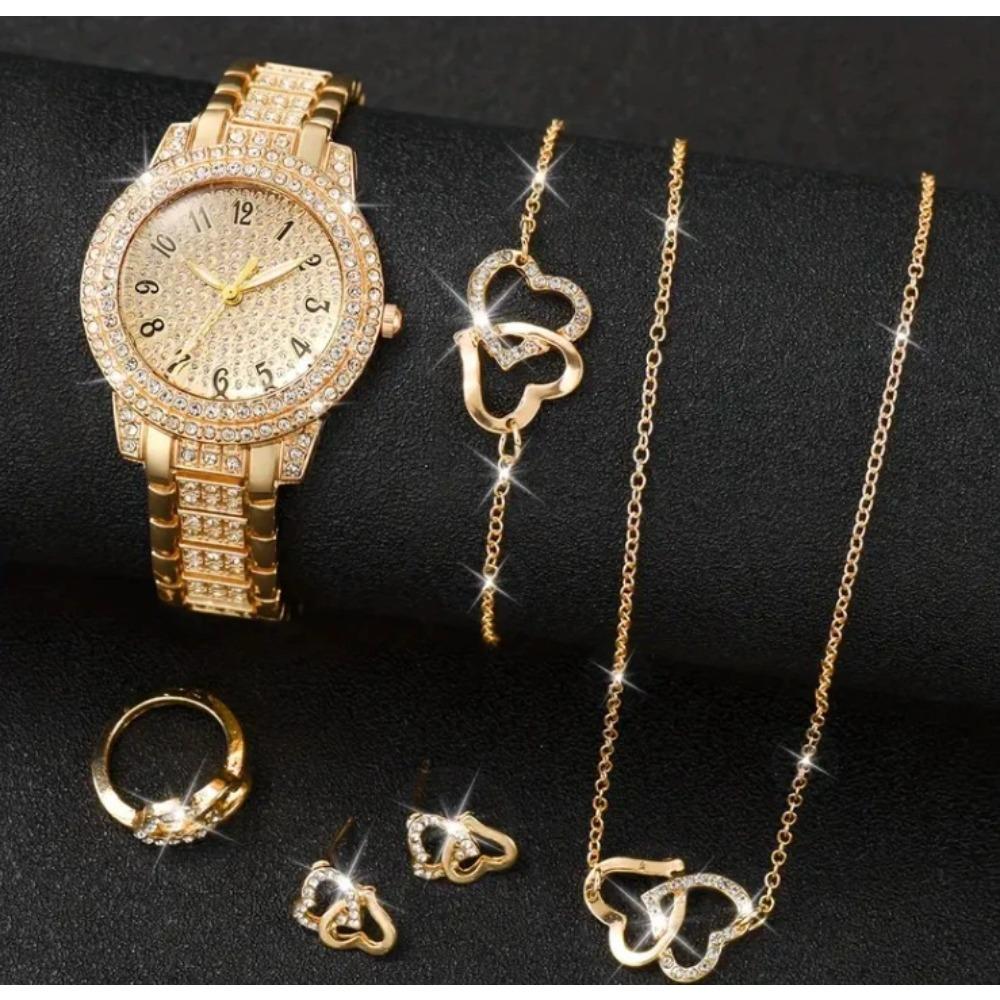 Full Diamond Roman Literal Steel Belt Women's Watch Gypsy Temperament Business Quartz Watch Women's Watch Jewelry Set