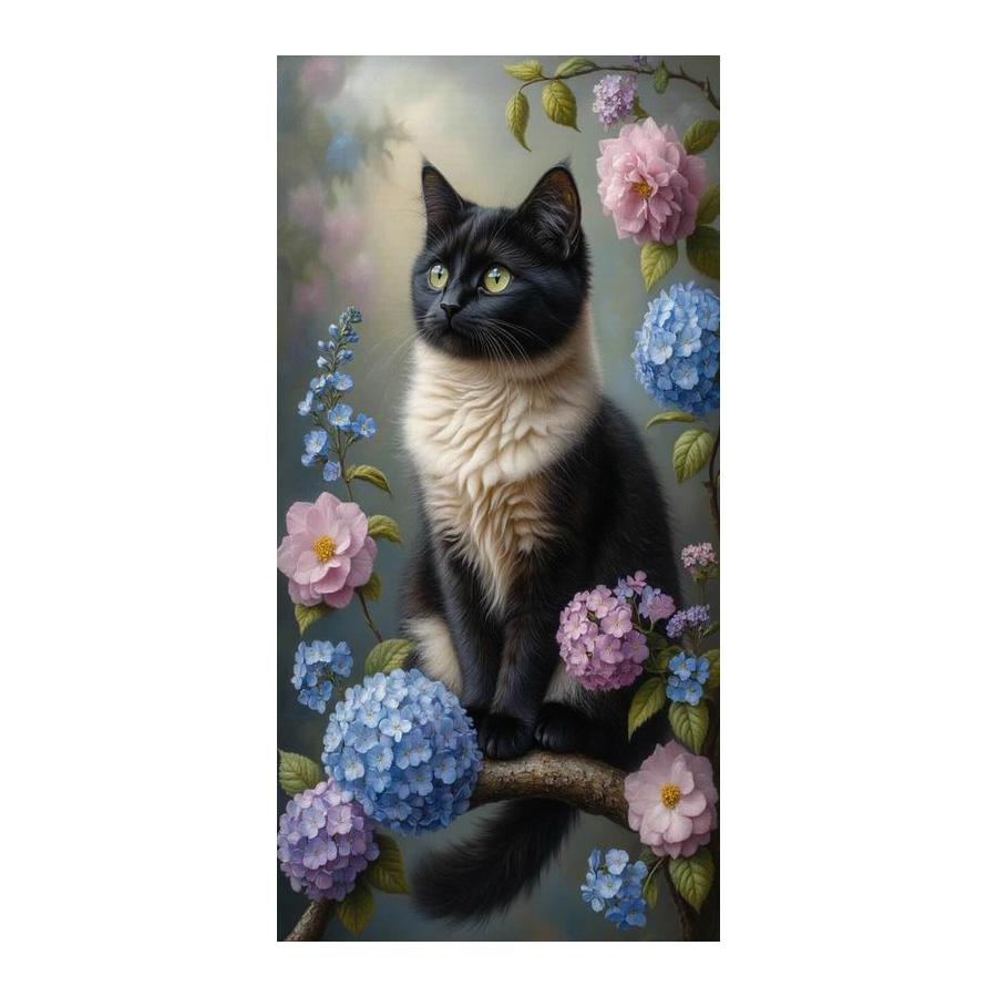 Black and White Cat Flower Large Size Diamond Painting New Collection Animals Diy Full Drill Rhinestone Embroidery Mosaic Cross Stitch Kits