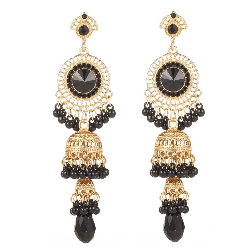 Luxury Rhinestone Pearls Ear Drop Thai Style Ethnic Style Ear Studs Bell Tassel Earrings Banquet чёрный