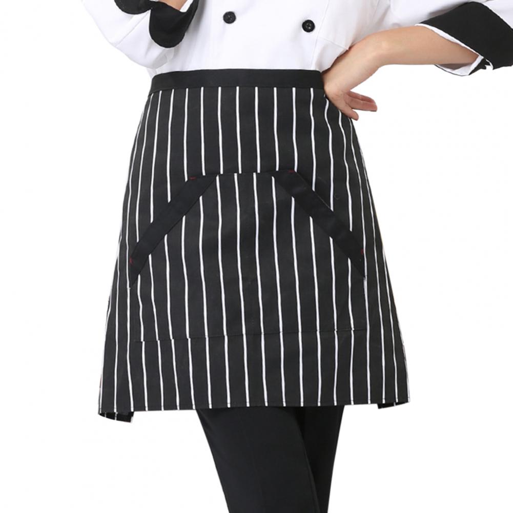 Kitchen Cooking Apron Unisex Striped Plaid Apron With Pocket Waterproof Men Women Waist Apron For Restaurant Bar Short Pinafore