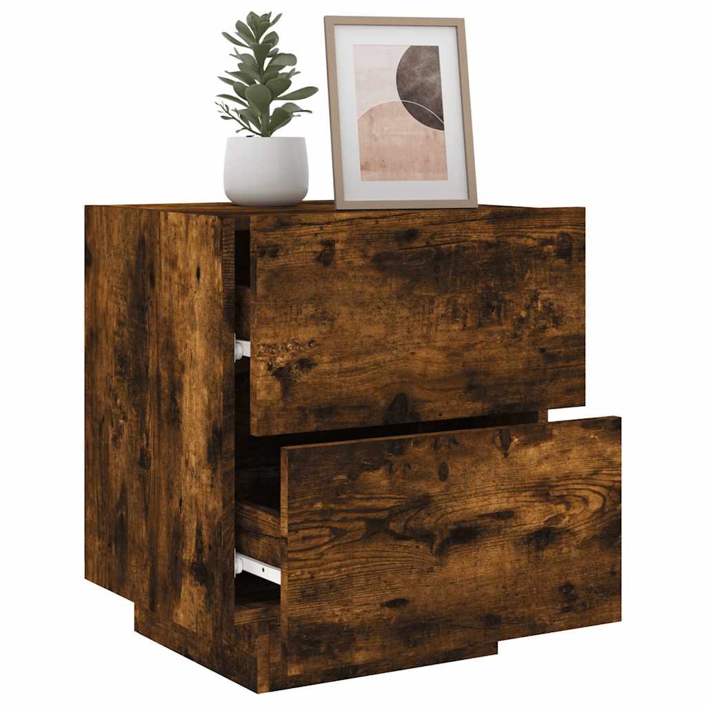 Nightstand with LED Lights Smoked Oak Wood Material
